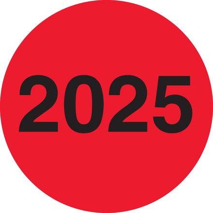 2" Circle - "2025" (Fluorescent Red) Year Labels