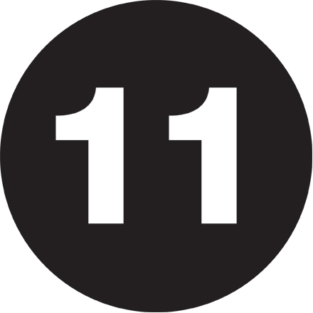 2" Circle - "11" (Black) Number Labels